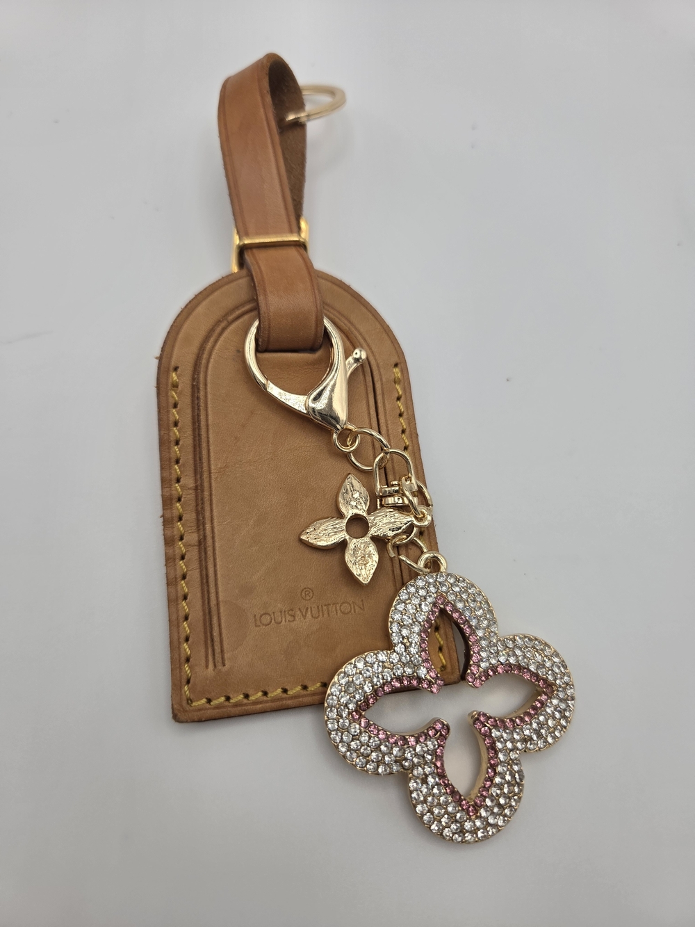 Louis Vuitton Upcycled Flower Keychain Bag Charm Tan & Pink Accents